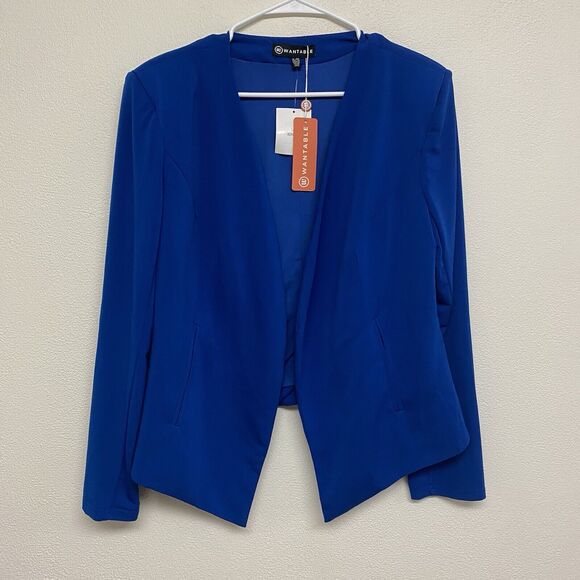 New W by Wantable Open Front Blazer Women's Size 1X Royal Blue Shoulder Pad Soft - Picture 1 of 6